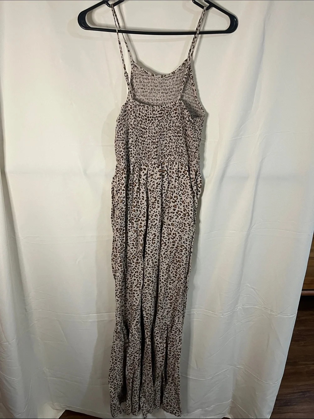 Japna Taupe Leopard Smocked Wide-Leg Romper - Picture 3 of 3